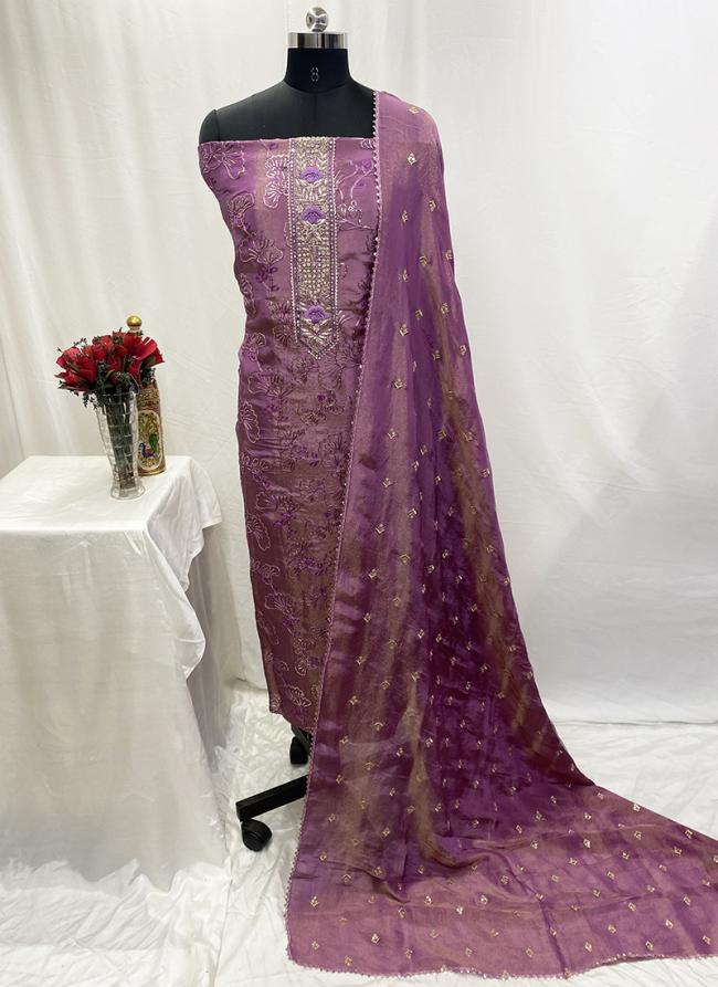 Shimmer Orchid Party Wear Thread Work Dress Material